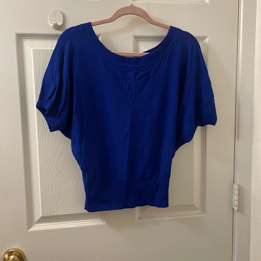 Blue Dolman Sleeve Boxy Blouse